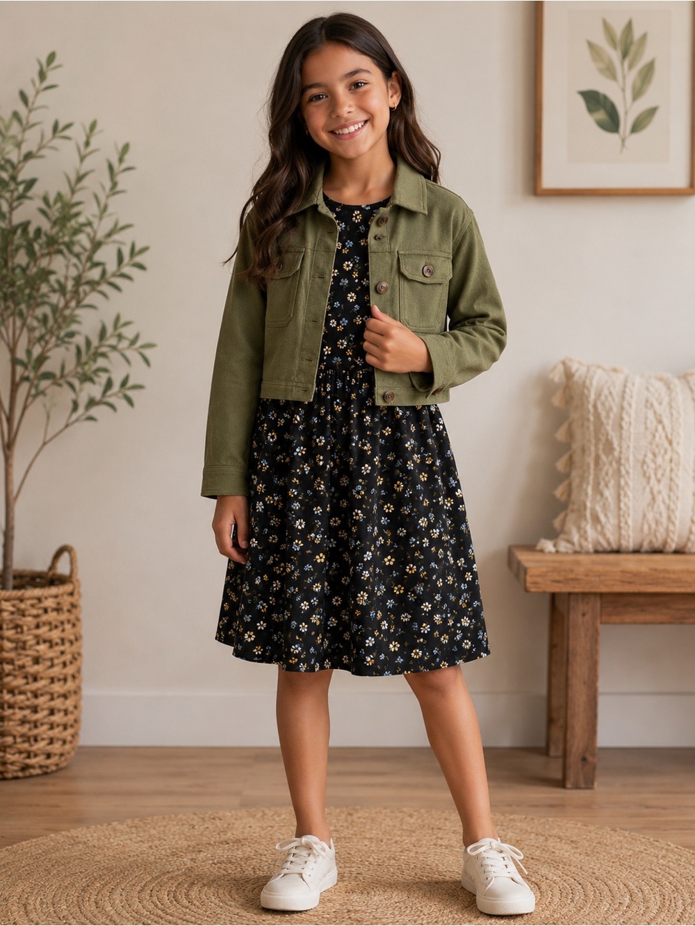 Girls Olive Green Jacket and Dress Set- Lightweight Military Style